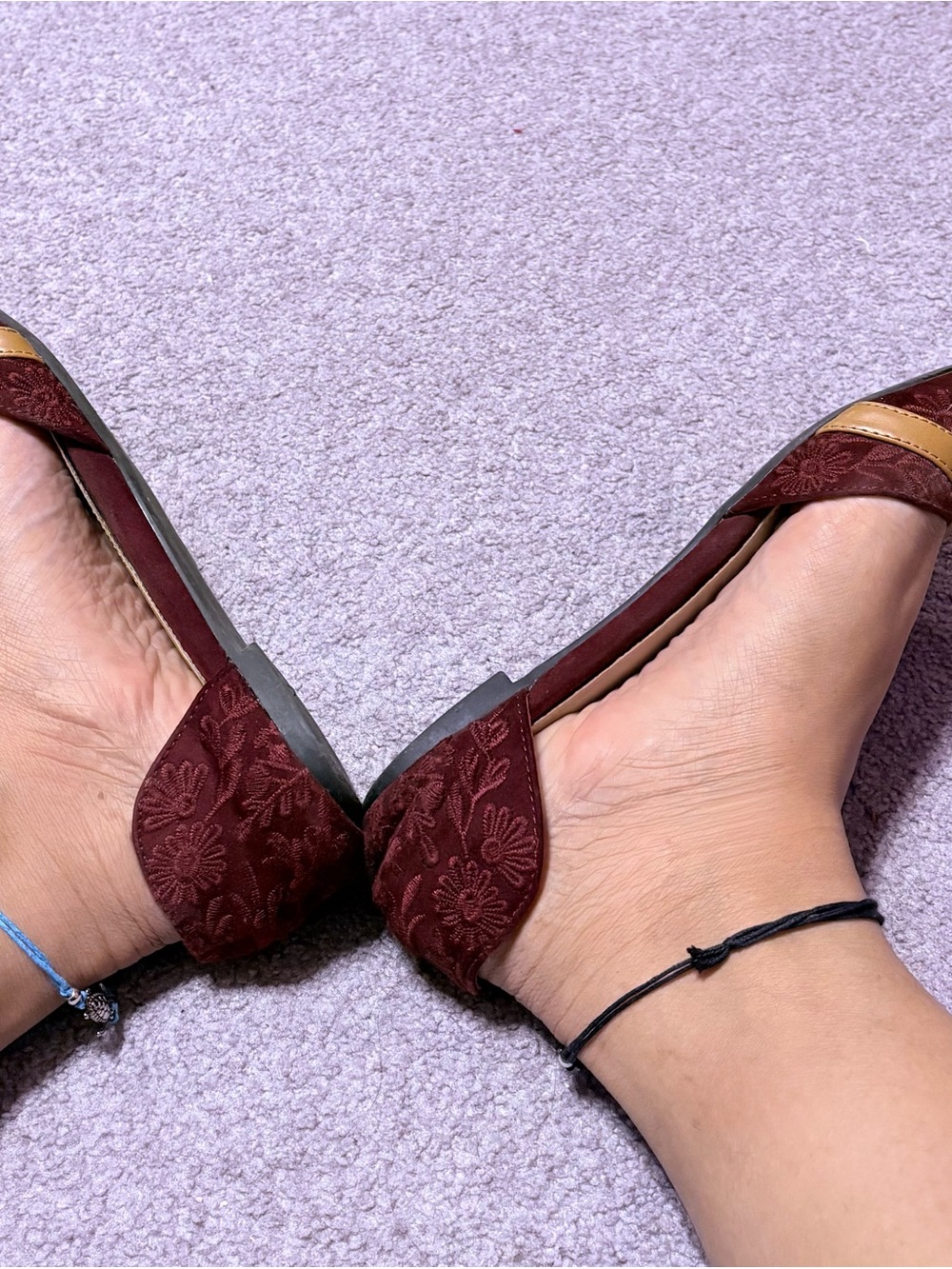 Women’s Burgundy Flats Well Worn - Picture 2 of 3